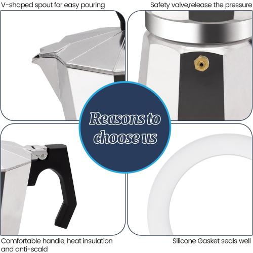 14 Cup Moka Pot Aluminum 700ml Italian Coffee Maker Stovetop Espresso CoffeeMakers Mocha Pot Percolator Greca Coffee Maker for Electric Ceramic Stove Portable for Easy Brewing