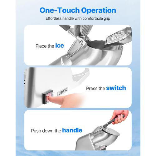 VEVOR Ice Crusher Machine, 143lbs Per Hour Electric 2 Blades Snow Cone Maker, Stainless Steel Shaved Ice Machine with Bowl and Cover, 300W 2000RPM Ice-Shaver for Home and Commercial Use, Silver
