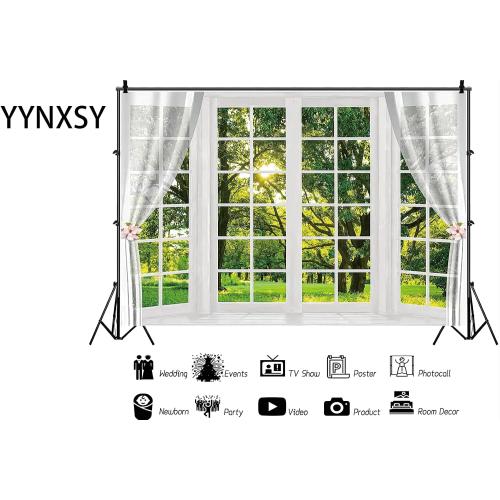 YYNXSY 8X6FT Spring Window Landscape Photography Background White YY-1013