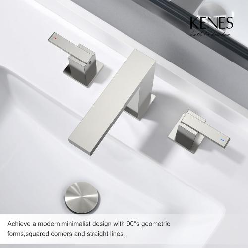 KENES Brushed Nickel Widespread Bathroom Faucet 2 Handle Bathroom Sink Faucet 3 Hole, 8-Inch 3 Pieces Vanity Faucet with Pop Up Drain & Supply Lines, KE-9050-P