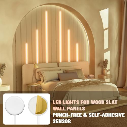 Lichaser LED Recessed Lighting for Acoustic Panel, 6 Pcs of 3000K Dimmable LED Strip Light for Wood Slat Wall Panel in Parallel with Touch Sensor, Self-Adhesive for Slat Wall Decor (4*28 in 2*16 in)