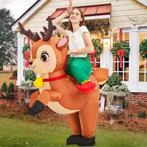 Inflatable Reindeer Costume Adult Blow Up Deer Elk Animal Costumes Ride On Holiday Inflatable Halloween Christmas Costume For Women Men Party