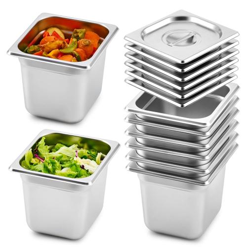Wilprep 6 Pack Hotel Pans, 1/6 Size 6 in Deep Steam Table Pans with Lids, Food Grade Stainless Steel, 2.6 qt Catering Food Storage for Buffets Events Restaurants, NSF Listed