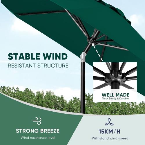 Size 10ft Color Green Tempera Patio Market Outdoor Table Umbrella with Push Button Tilt and Crank,Large Sun Umbrella with Sturdy Pole&Fade resistant canopy,Easy to set