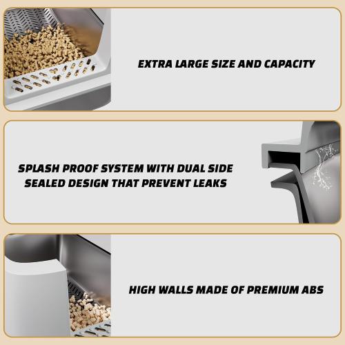 Tom & Sora Creations Stainless Steel Sifting Litter Box, Sifting Cat Litter Box for Pine Pellets and Clay Litter, Multifunctional, Low Maintenance, Odor Free, Leak Free, Enclosed, XL, Grey