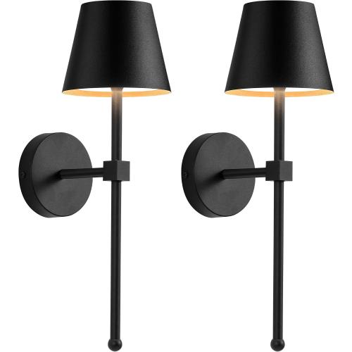 KDG Wireless Wall Sconces Set of 2, Small Cordless 5200mAh Rechargeable Battery LED Wall Lamps, Stepless Dimming Lightings for Wall Painting, Living Room, Bedroom, Hallway, Gifts, Night Light (Black)