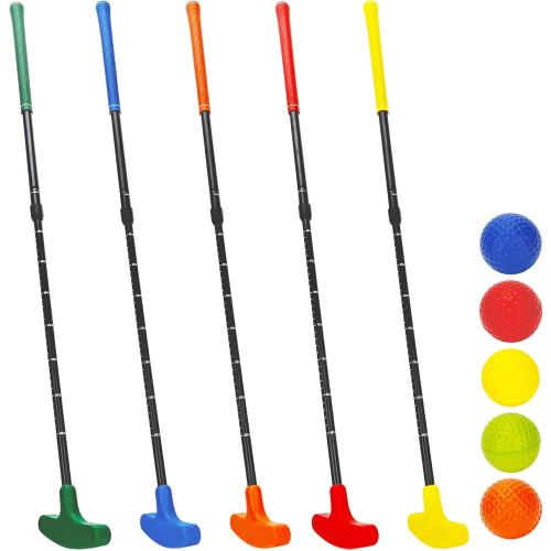 5 Set Golf Putter Colorful Adjustable Mini Right and Left Handed Two Way Putters Bulk with 5 Golf Balls for Women Men Adult Teenager, 5 Colors