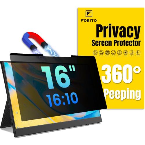 F FORITO Magnetic Laptop Privacy Screen 16 inch 16:10, 360° Anti Peeping Removable Anti Glare Blue Light Filter Compatible with All 16” 16:10 Laptops Portable Monitors