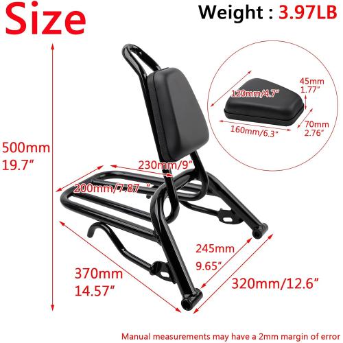 Minho Motorcycle Rear Luggage Rack in Heavy Iron Material Come with High Rebound Sponge Backrest Compatible with Yamaha Zuma 125cc Scooter 2010-2013 3TH-4TH Generation, Black Color
