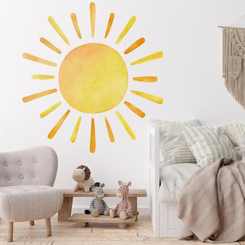 41.7” X 39.8” Watercolor Boho Sun Wall Decals Peel and Stick, PVC Sunrise Wall Stickers, Yellow Sunshine Wall Art Decor for Kids Room Playroom Nursery Bedroom