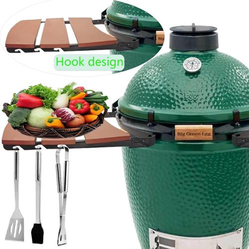 With Folding Side Shelves Table, Replacement Parts for BGE, Big Green Egg Large 18 Smoker Charcoal Grill, Outdoor Storage Side Table