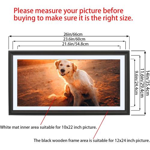 LTYHHK 12x24 Panoramic Picture Frames Solid Wood with 10x22 White Mat, Displays 10x22 with Mat or 12x24 without Mat, 10x22Poster Frame 12x24Photo Frames Black (L23B1224W1022)