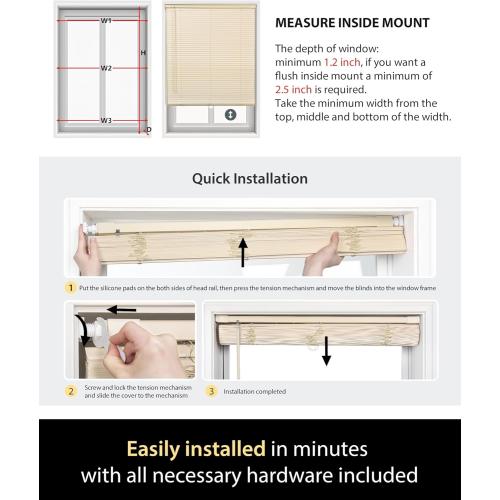 No Drill Blinds for Windows 1 Vinyl L-Shaped Slats Cordless Mini Blinds for Home, for Window Size 20 W × 36 H White