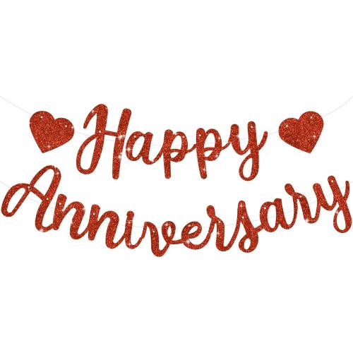 BEISHIDA Pre-Strung Glitter Red Happy Anniversary Banner Wedding Decor