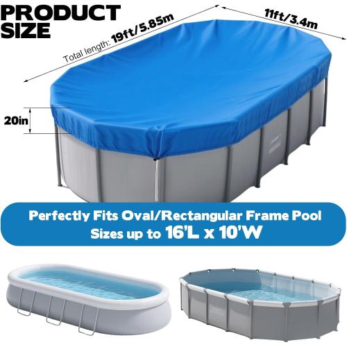 16x10 FT Oval Pool Cover for Above Ground Pools,Solar Oval Pool Cover Protector with Drawstring for Cold and UV Resistant,Dustproof -All-Weather Protection(Blue)