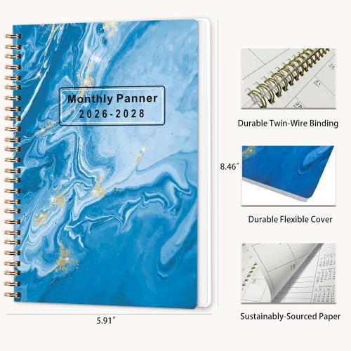 Color black 2026-2028 Monthly Planner - 3 Year Monthly Calendar/Planner 2026-2028, 5.9 x 8.5, 36 Month Calendar Planner, Planners with Twin-Wire Binding, Lined Notes Pages