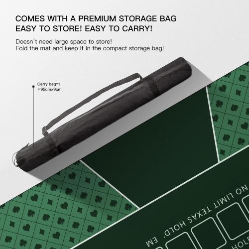 YUZPKRSI 70 x 35 Inch Poker Mat, 8 Players Texas Hold'em Poker Rubber Mat Poker Topper for Tables, Folding Portable Poker Table Top Layout w/Carrying Bag for Poker Games, Blackjack, Casino