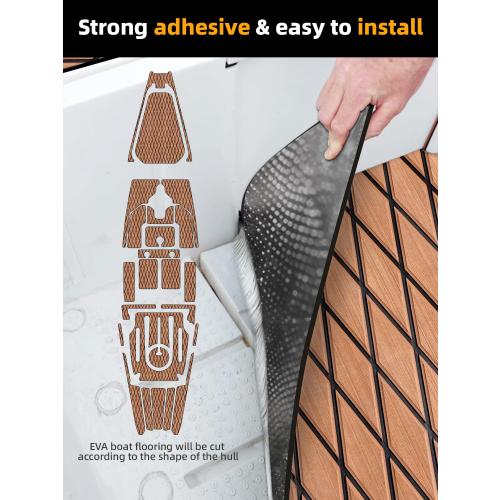 Boat Flooring EVA Foam Boat Decking Marine Mat Non-Slip Self-Adhesive Flooring Sheet for Motorboat Jon Boats Bass Boat Kayak RV Floor, 94.5''x 47.2'', Brown with Black Lines