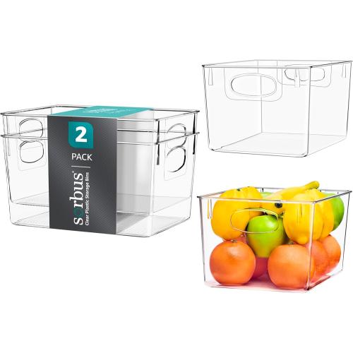 Sorbus Large Clear Plastic Storage Bins for Shelves, Clothes, with Handle - Clear Storage Bins, Drawer, Shelf, Closet, Pantry, Fridge, Freezer Organizer Bins, Closet Organizers and Storage (2 pack)