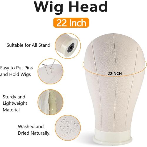 Wig Stand with Head, Adjustable Wig Head Stand, Canvas Wig Head Stand with Mannequin Head with Clamp Stand, Manikin Head Set for Wigs Cosmetology