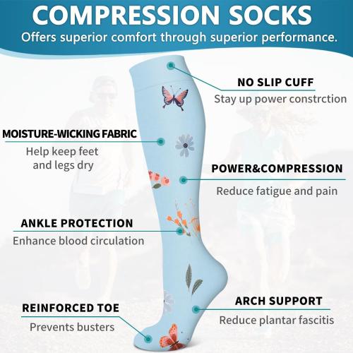 Bluemaple 6 Pack Copper Compression Socks for Women and Men Circulation-Best Support for Medical, Running,Nursing,Athletic