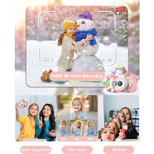 Kids Camera for 3-8 Years Old Toddlers Childrens Boys Girls Selfie Camera 20 MP HD 1080P IPS Screen Dual Digital Toy Camera for Kids Christmas Birthday Gifts with 32Gb Card