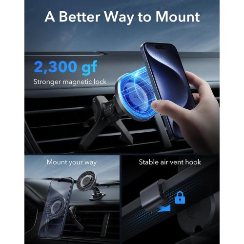 ESR for MagSafe Car Mount, Magnetic Car Phone Holder Mount, Air Vent/Dashboard Magnetic Phone Mount for iPhone 17/16/15/14/13/12, Galaxy S25, Pixel 10, Strong Magnets, Charging Not Supported