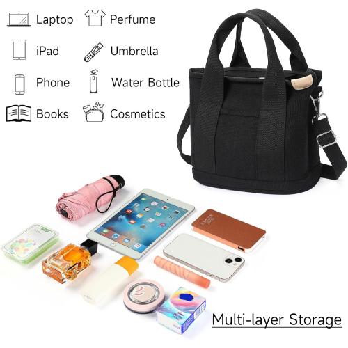 Small Tote Bags for Women Canvas Purses with Zipper Crossbody Mini Tote Satchel Hobo Work Beach Bag Shoulder Handbags