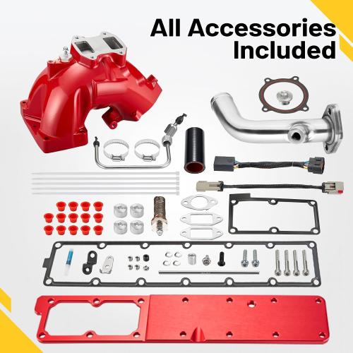 Intake Manifold Kit for 6.7L Cummins 2013-2018 Ram 3500 4500 5500 (Chassis-Cab) Engine Air Intake Horn Kit with Grid Heater Upgrade & Heating System, Red