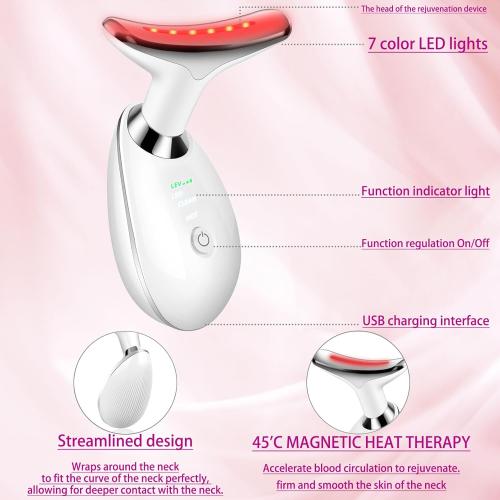 VGY Face and Neck Massager Tool, 7-in-1 Color Red-Light-Therapy Wand for Skin Care, White