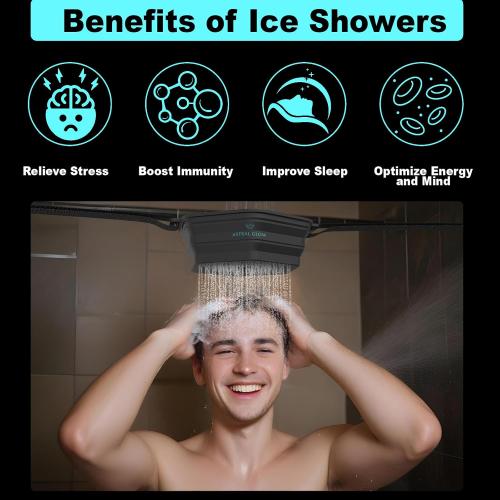 Ice Shower, Ice Plunge Tub - Cold Shower Attachment for Cryotherapy - XL Ice Cube Tray Included - Black, Instant Set-up for Convenient Ice Baths - Ice Bath Tub, Cold Shower Chiller