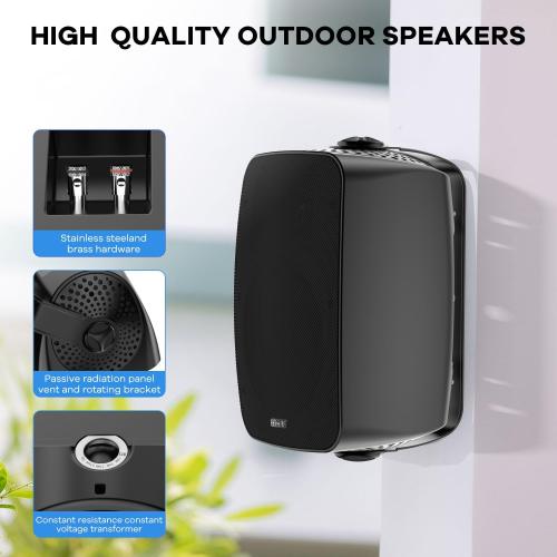 Hiwill Outdoor Speaker Waterproof – 4.5 Woofer with Dual Passive Radiators, Aluminum Dome Tweeter, All-Weather Durable Mountable Speakers for Patio, Poolside, Indoor-Outdoor Flexibility(Pair, Black)