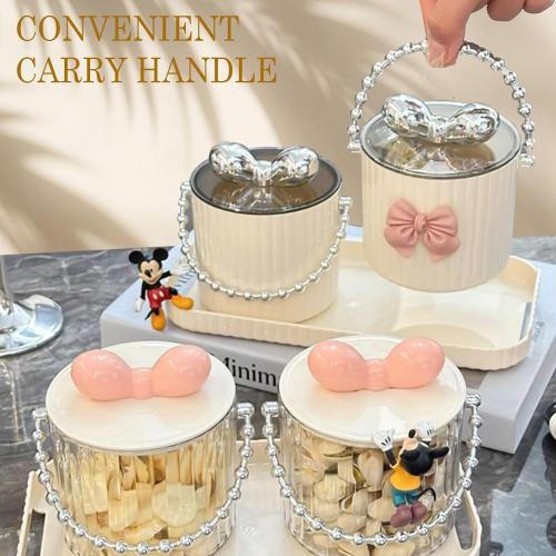 Candy Dish with Lid and Tray, Cylindrical Clear Candy Jar with Handle, Durable Plastic Storage for Cookies, Nuts, Jewelry, and Decorative Use (Pink)