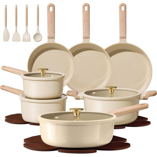 CAROTE 22pcs Ceramic Cookware Sets, Pots and Pans Set