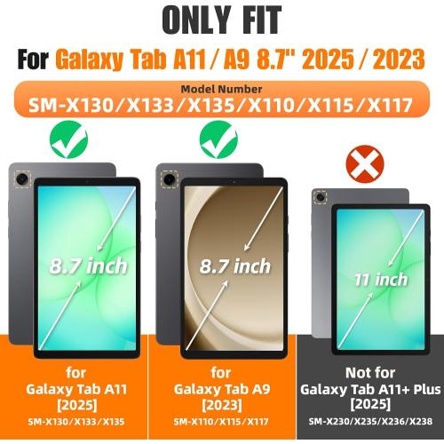 SEYMAC stock Case for Samsung Galaxy Tab A11/ A9 8.7'' (Not for A11 Plus11''), Full-Body Drop Protection Case with Screen Protector Pencil Holder [360° Rotating Hand Strap] &Stand, Black