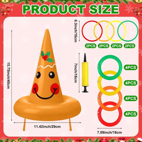 Christmas Ring Toss Games Set Inflatable Hat Ring Toss Game with Air Pump for Adults Family Party Indoor Outdoor Toys Gifts