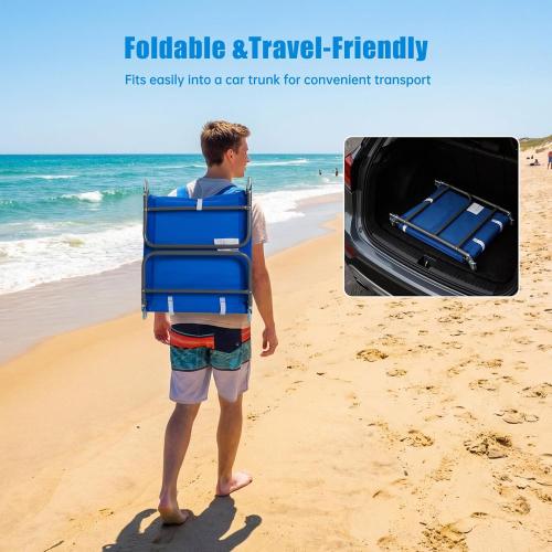 SUNNYFEEL Lay Flat Tanning Chair with Face Down Hole & Arm Slots, Backpack Beach Lounge Chair, 5-Position Folding Sunbathing Chair, 300 LBS Heavy Duty, 72 L x 22 W for Beach, Pool, Camping