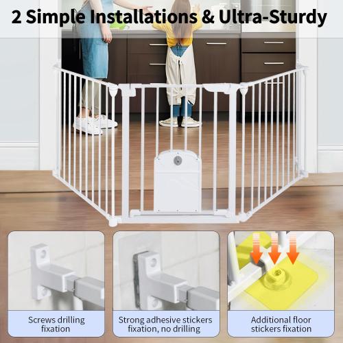 81.11 Extra Wide Baby Gate with Cat Door, Auto Close Pet Gates Dog Gate, Hardware Mounted Walk Through Swing Safety Baby Gates for Stairs, Doorways, Kitchen, House, 30 Tall, 3 Panels