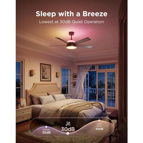 Govee Ceiling Fan with Lights, RGBIC Smart 52'' Low Profile Ceiling Fan with Lights and Remote, Reversible DC Motor, Dimmable, 2800lm, Ceiling Fan for Bedroom, Living Room, Black‼️Like New‼️