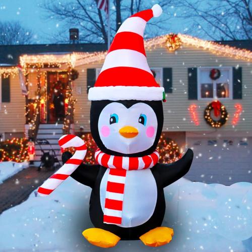 SEASONBLOW 4 Ft LED Light Up Inflatable Christmas Penguin with Scarf & Candy Decoration for Yard Lawn Garden Home Party Indoor Outdoor Holiday Xmas Decor