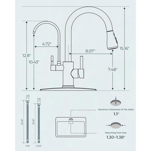 FORIOUS Kitchen Faucets with Water Filter, 2 in 1 Stainless Steel Pull Down Sink Faucet and Purified Water Faucet Rustic High Arc Single Handle with Detachable Deck for 1 or 3 Hole, Brushed Nickel‼️missing small O-ring‼️