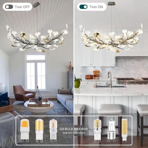 Modern Tree Branch Chandeliers for Dining Room,47 Rectangle Ceramic Ginkgo Leaf Chandelier, Dining Chandelier Over Table for Living (Bulb not Included)