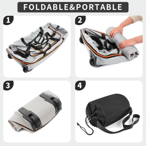 32” Soft Sided Foldable Duffel Bag without Telescopic Handle,110L 140L Expandable Rolling Travel Bag with 2 Wheels,Multiple Compartments,Grey