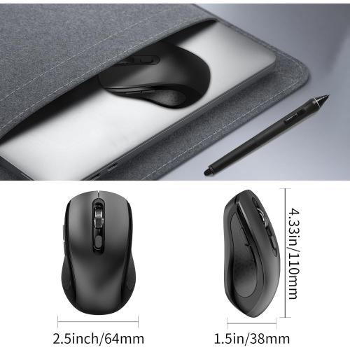 Wireless Mouse Ergonomic, Side Buttons Mouse, 2400 DPI, Silent and Anti Slip Roller Cordless Mice, 2.4Ghz with USB Receiver, 6 Buttons, Suitable for Laptop PC Chromebook and Windows 11/10/7 - Black