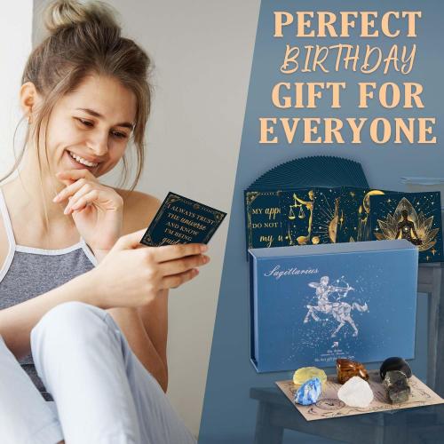 Faivykyd Sagittarius Birthday Crystals Gifts - 6 Sagittarius Zodiac Healing Stones w/ 50 Miracle Mantras Affirmation Cards, Spiritual Gifts for Positive Energy, Self-Care, Love & Wealth