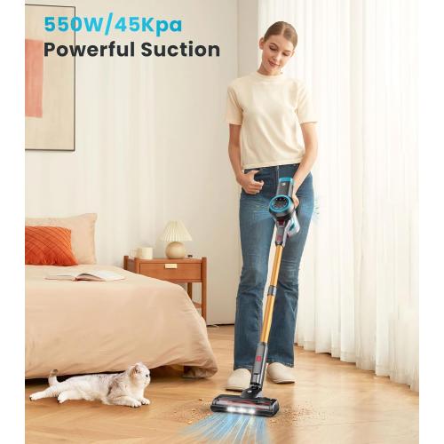 Cordless Vacuum Cleaner, 550W/45Kpa Vacuum Cleaners for Home with Self-Standing, MAX 60Mins Vacuum with LED Display, Anti-Tangled Vacuum Cleaner, Stick Vacuum for Carpet/Pet Hair