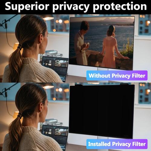 Magnetic Computer Privacy Screen Filter 27 Inch for Frameless Monitor Thin Bezel 16:9 Widescreen, Hanging Removable Anti Glare Blue Light Privacy Filter Protector Eye Care