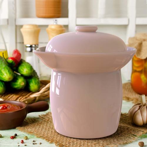 Fermentation Crock Jar Sauerkraut Crock with Glazed Weights 1 Gallon Onggi Kimchi Pot for Fermenting Delicious Kimchi Kombucha & Pickles - Stoneware Fermenting Crock Pickling Fermenter (4L)