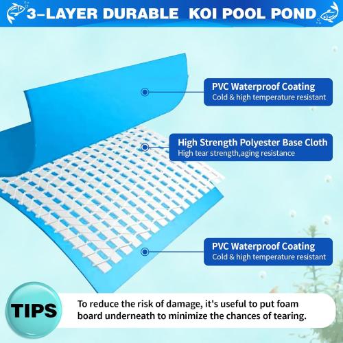 PVC KOI Aquarium Tank, Temporary Fish Tank with Clear Viewing Panel, KOI/Goldfish Pond with 304SS Frame & Drain Valve(47.3 L*31.5 W*23.6 H, About 135Gal Water Capacity)