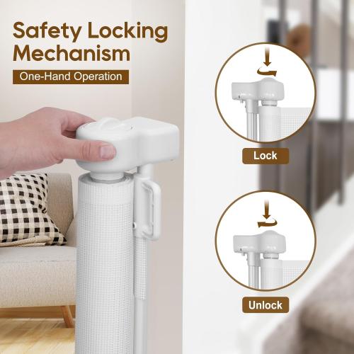 120 inch Retractable Baby Gates 34 inch Tall, Retractable Gate with Reinforced Strip Design to Prevent Crawling Through, 10 FT Extra Wide Retractable Dog Gate for Indoor/Outdoor